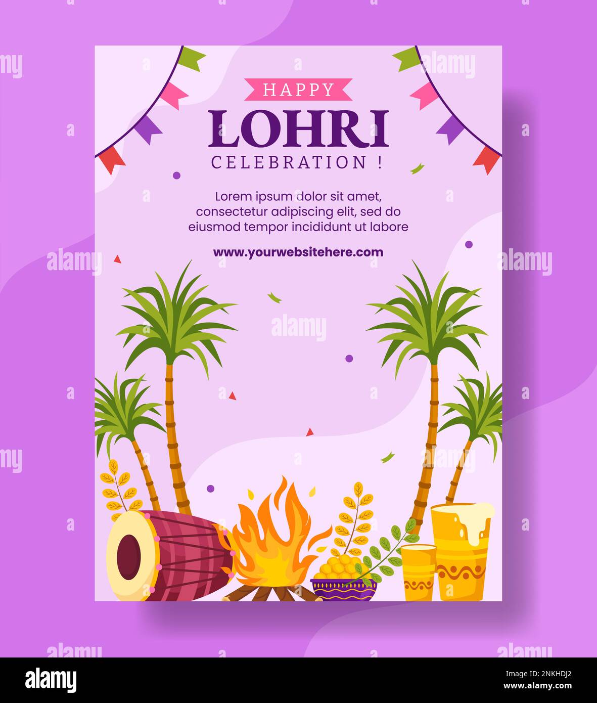 Happy Lohri Festival Vertical Poster Cartoon Hand Drawn Templates Background Illustration Stock Vector