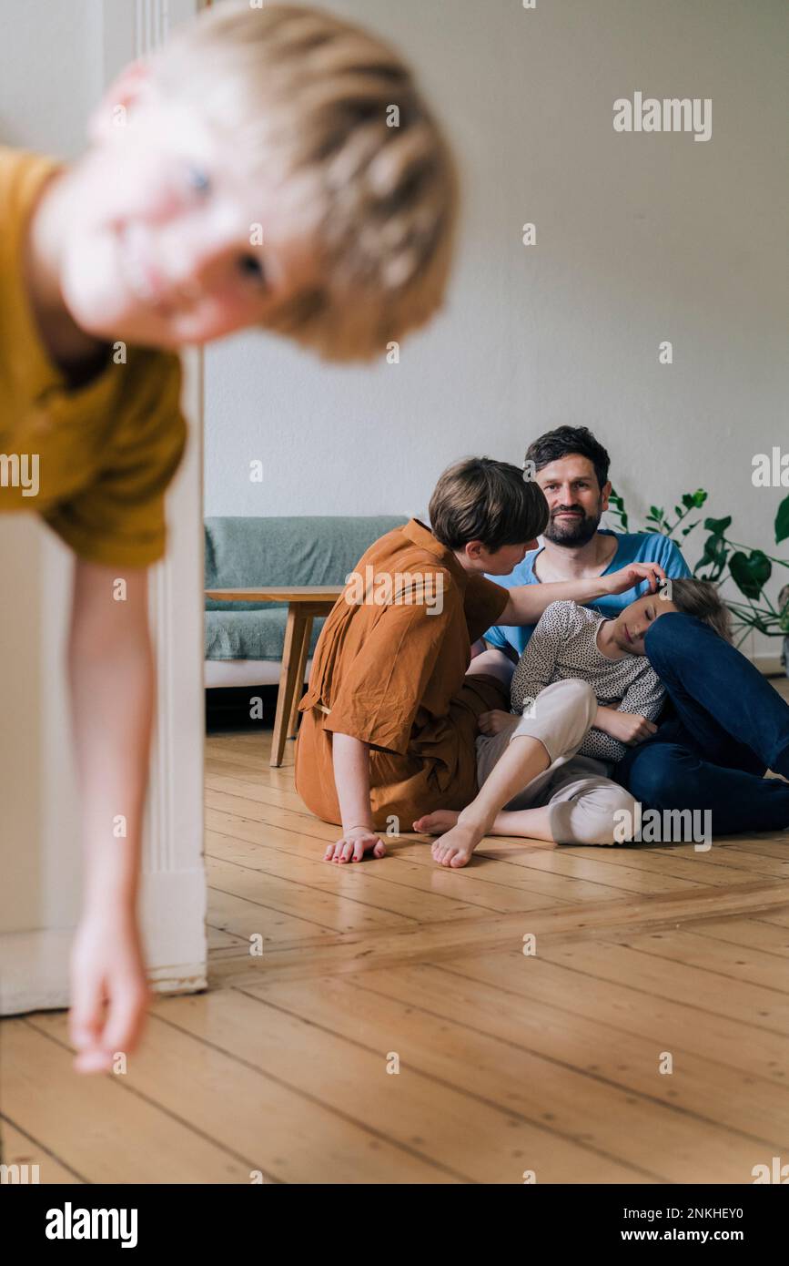 Family spending leisure time at home Stock Photo