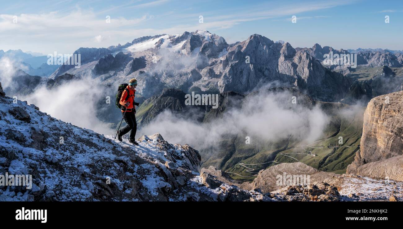 Senior woman hiking dolomites hi-res stock photography and images - Alamy