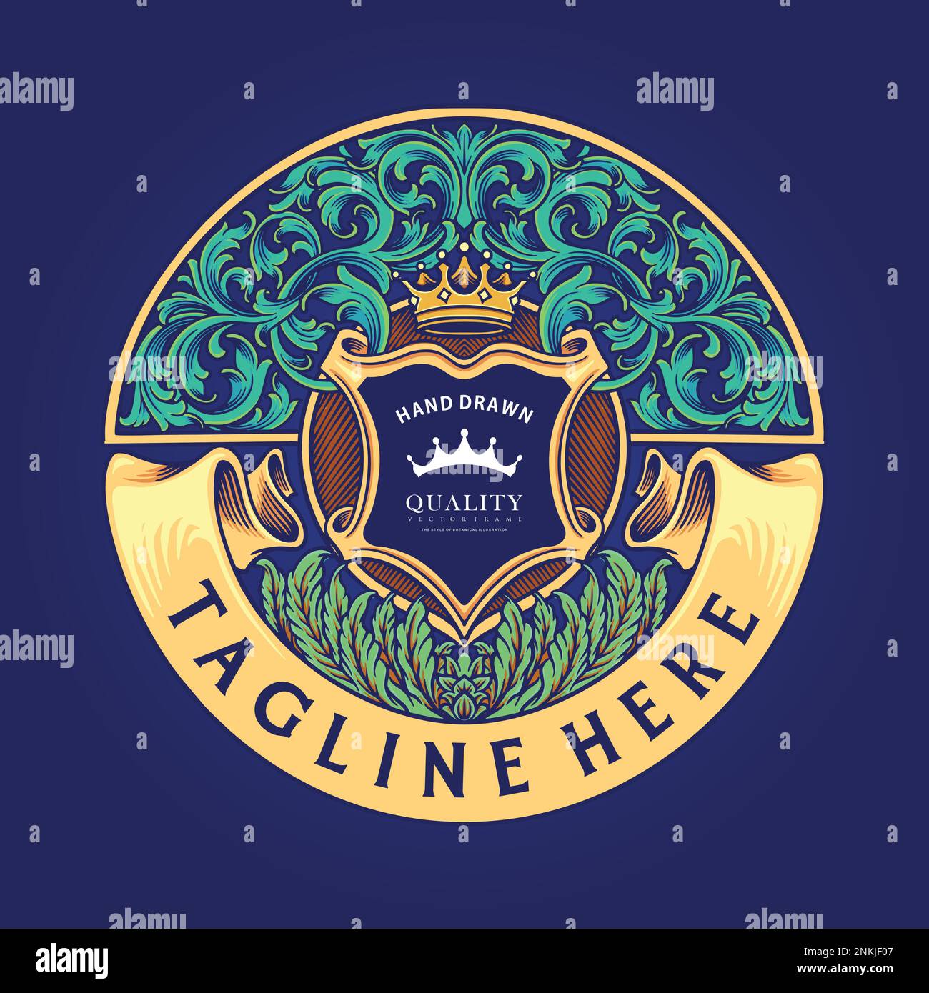 King crown vintage elegant frame label floral logo ornament