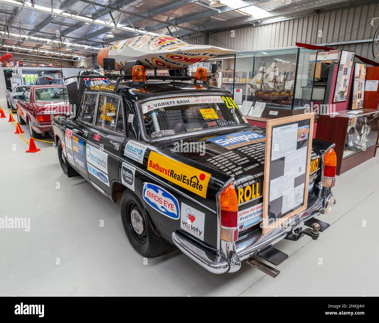 The 1964 Wolseley 24/80, owned by Bathurst local John Lindsellat the Inverell National Transport Museum in nsw, australia, sponsored by chico roll co. Stock Photo