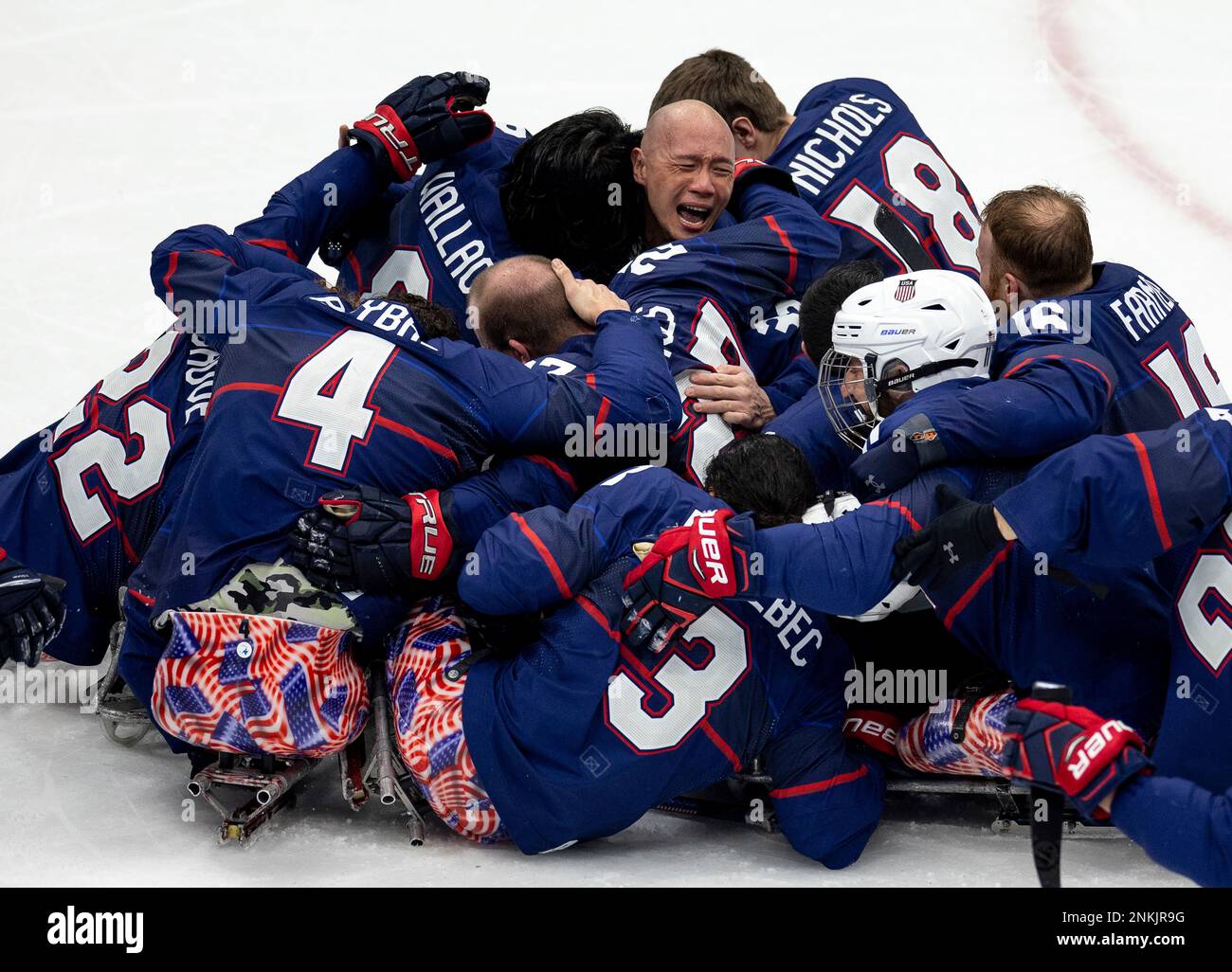 The United States Para Ice Hockey team celebrate winning the Para Ice