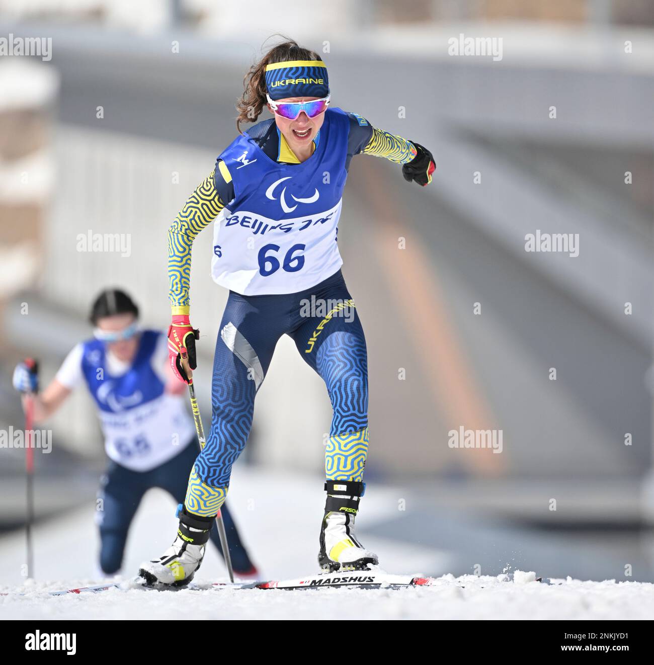 Ukraines BUI Iryna competes during the Womens Middle Distance Free Technique Standing at Zhangjiakou National Biathlon Center in Zhangjiakou, China on March 12, 2022