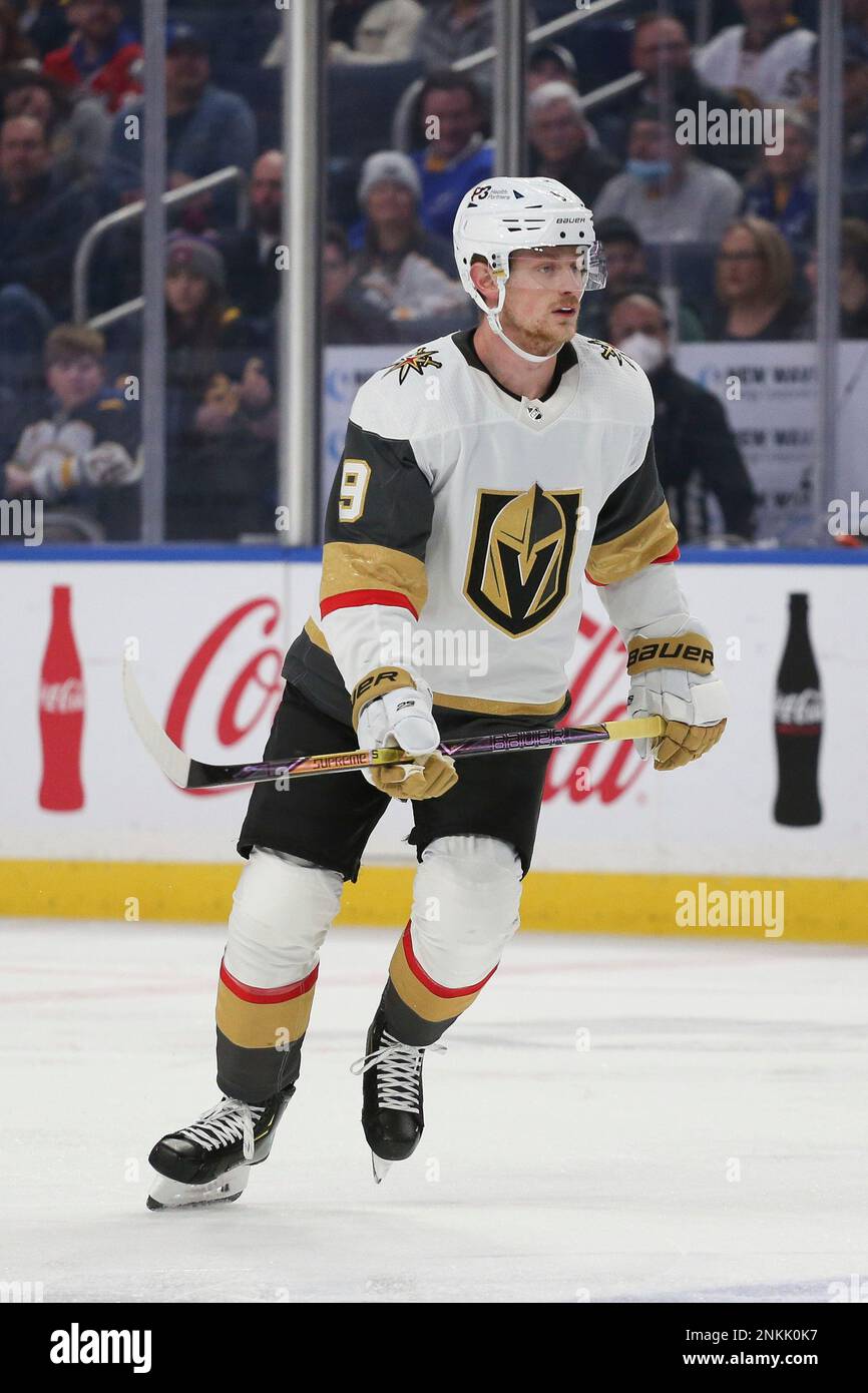 BUFFALO, NY - MARCH 10: Vegas Golden Knights center Jack Eichel (9) skates  during the first period of an NHL hockey game between the Buffalo Sabres  and the Las Vegas Golden Knights