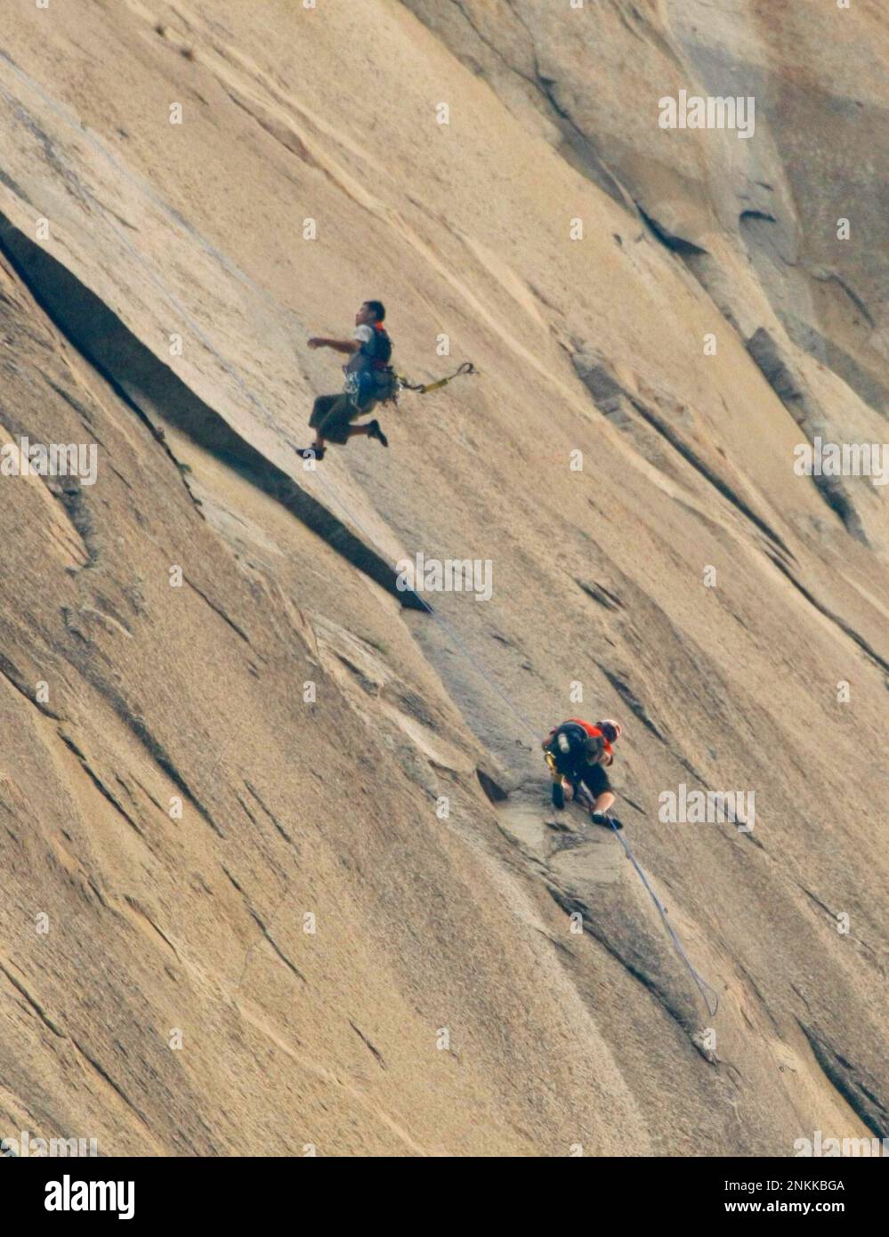 Speedclimber Yugi Hirayama, of Japan, swings through the air suspended