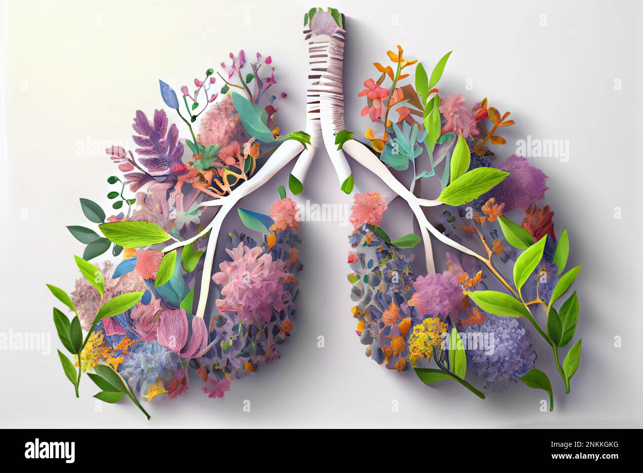Healthy human lungs, benefits of phytotherapy and aromatherapy for human health. Green leaves
