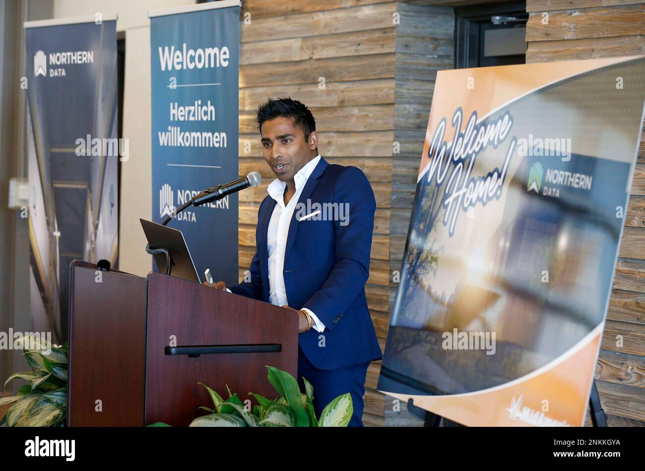 CEO and founder Aroosh Thillainathan announces Northern Data is going to  build their North American Operational Headquarters at MidAmerica  Industrial Park in Pryor, Okla., Wednesday, March 9, 2022. (Stephen  Pingry/Tulsa World via