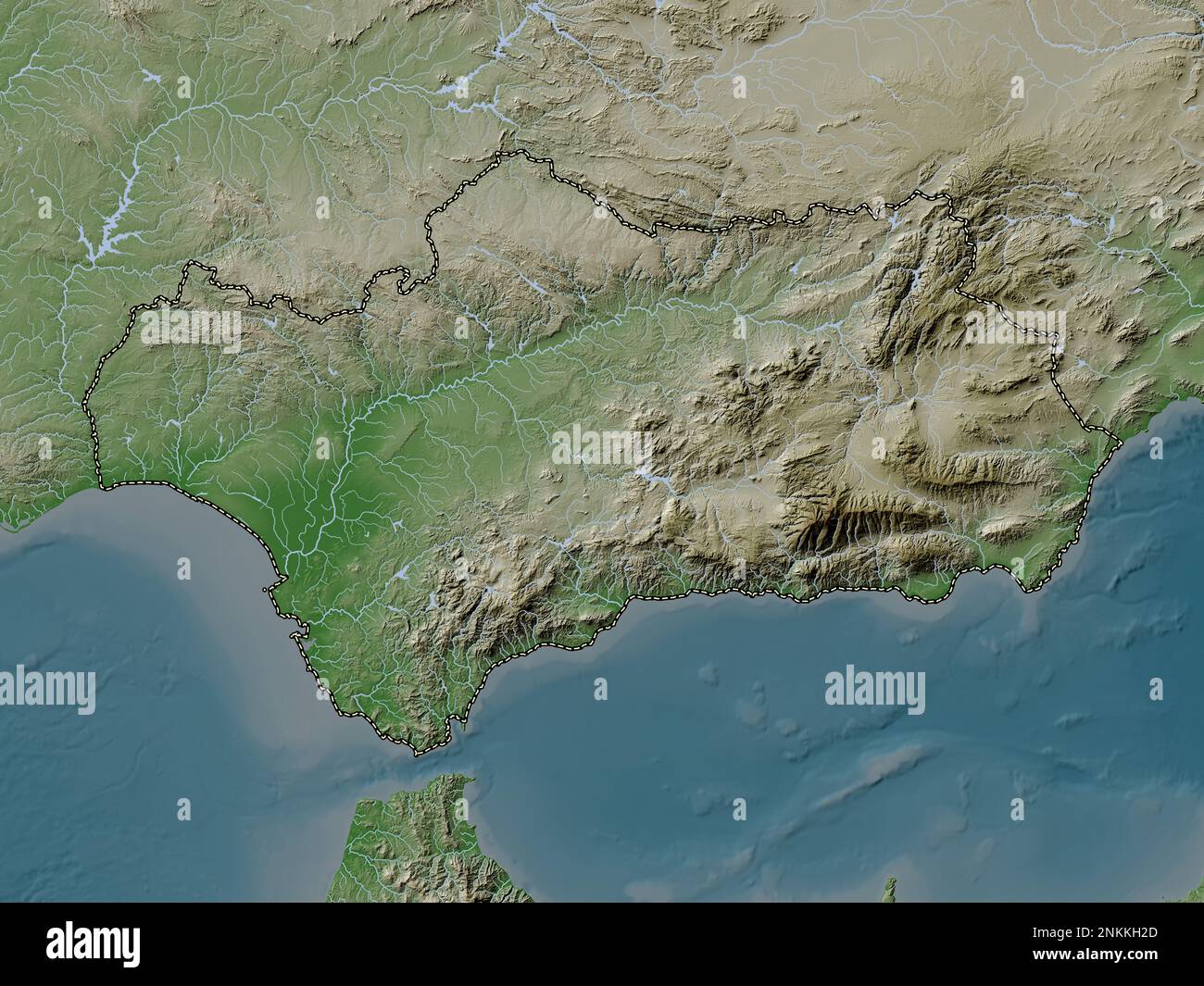 Andalucia, autonomous community of Spain. Elevation map colored in wiki ...