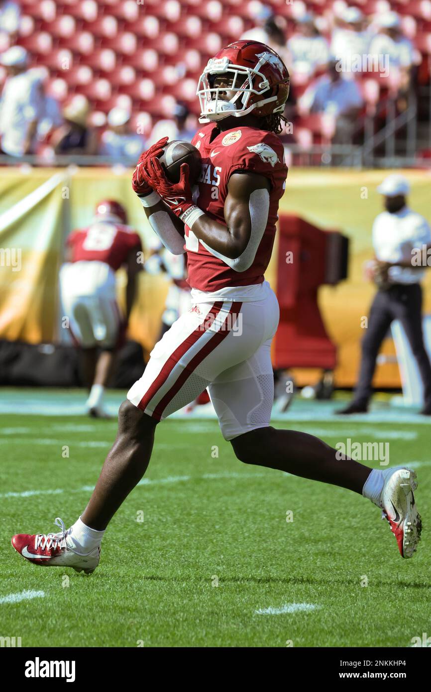 Arkansas wide receiver Ketron Jackson Jr. (2) catches a pass during