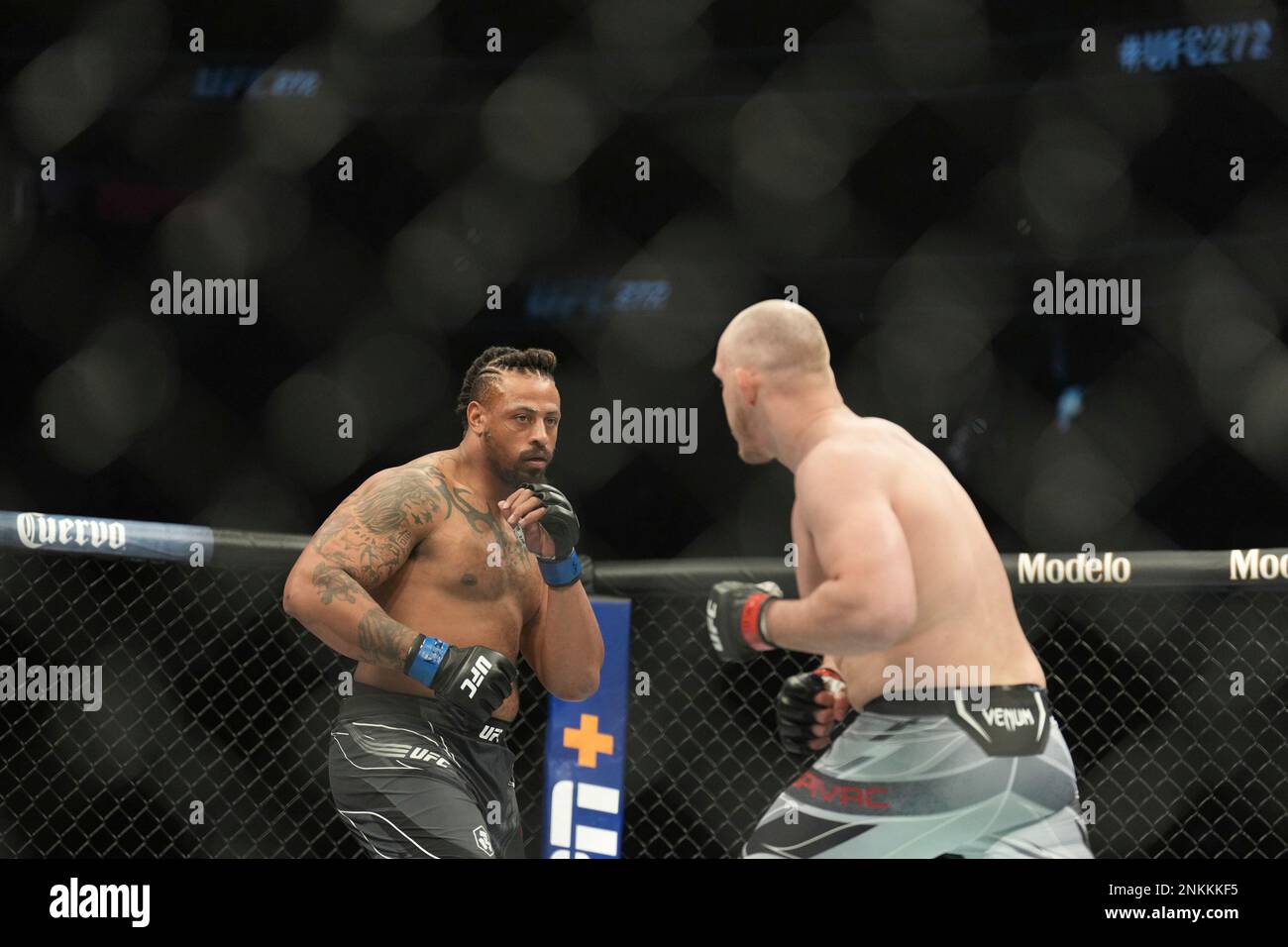 LAS VEGAS, NV - MARCH 05: (R-L) Serghei Spivac battles Greg Hardy in their  Heavyweight bout for UFC 272 on March 5, 2022, at T-Mobile Arena in Las  Vegas, NV. (Photo by