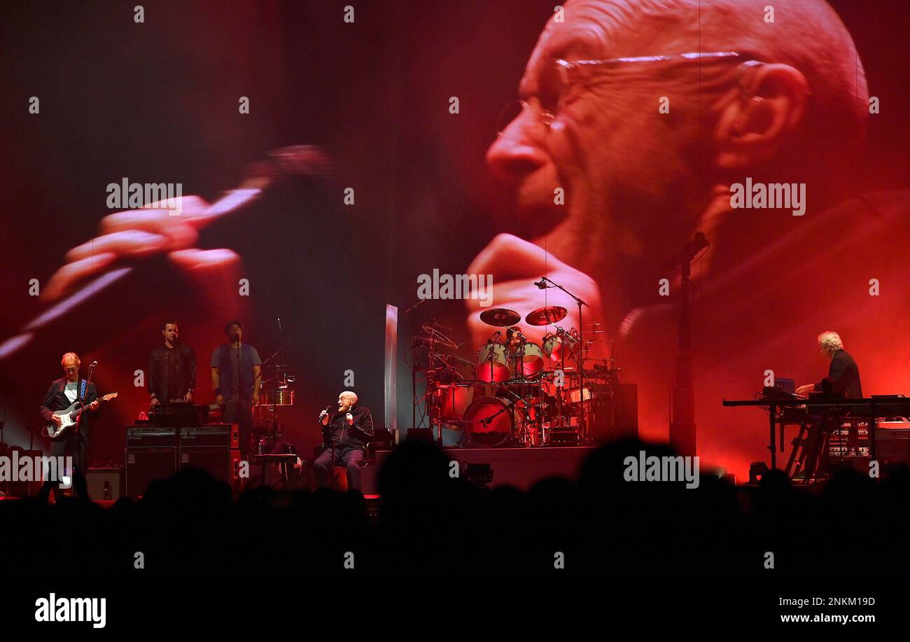 Musicians Mike Rutherford, Phil Collins and Tony Banks of the band ...