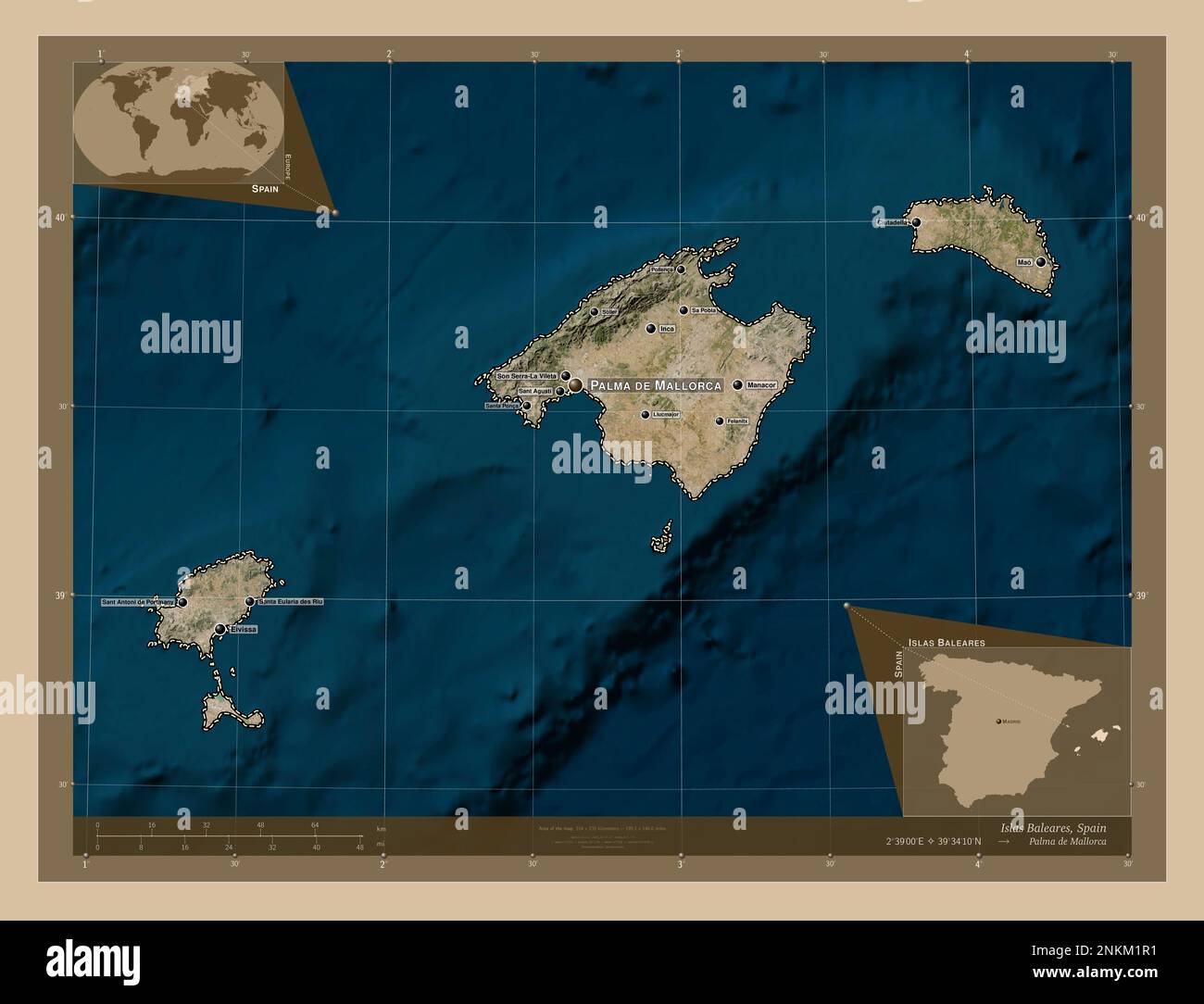 Islas Baleares, autonomous community of Spain. Low resolution satellite ...