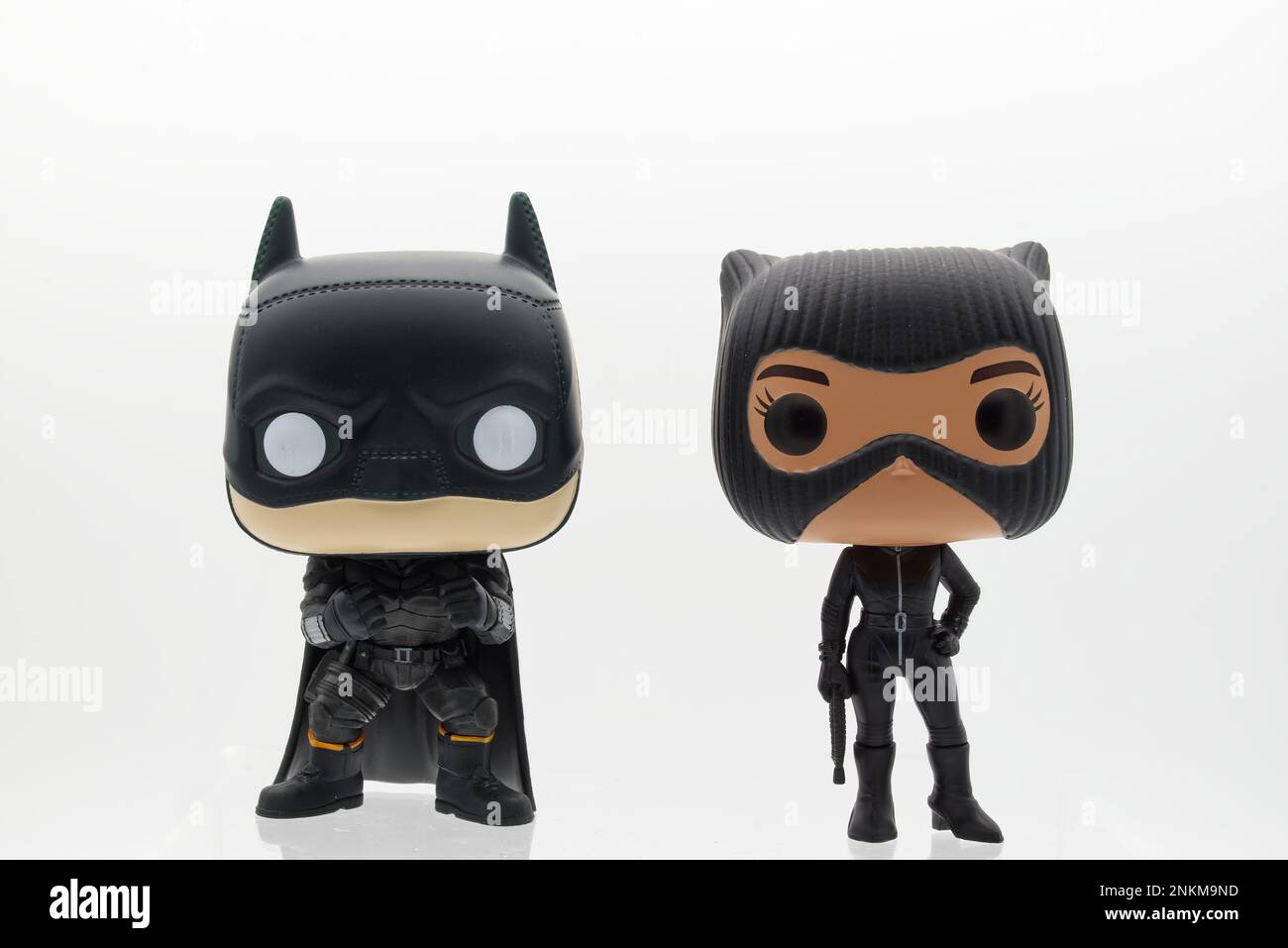 Batman and Catwoman action figure on white background. Batman from DC comics. Stock Photo