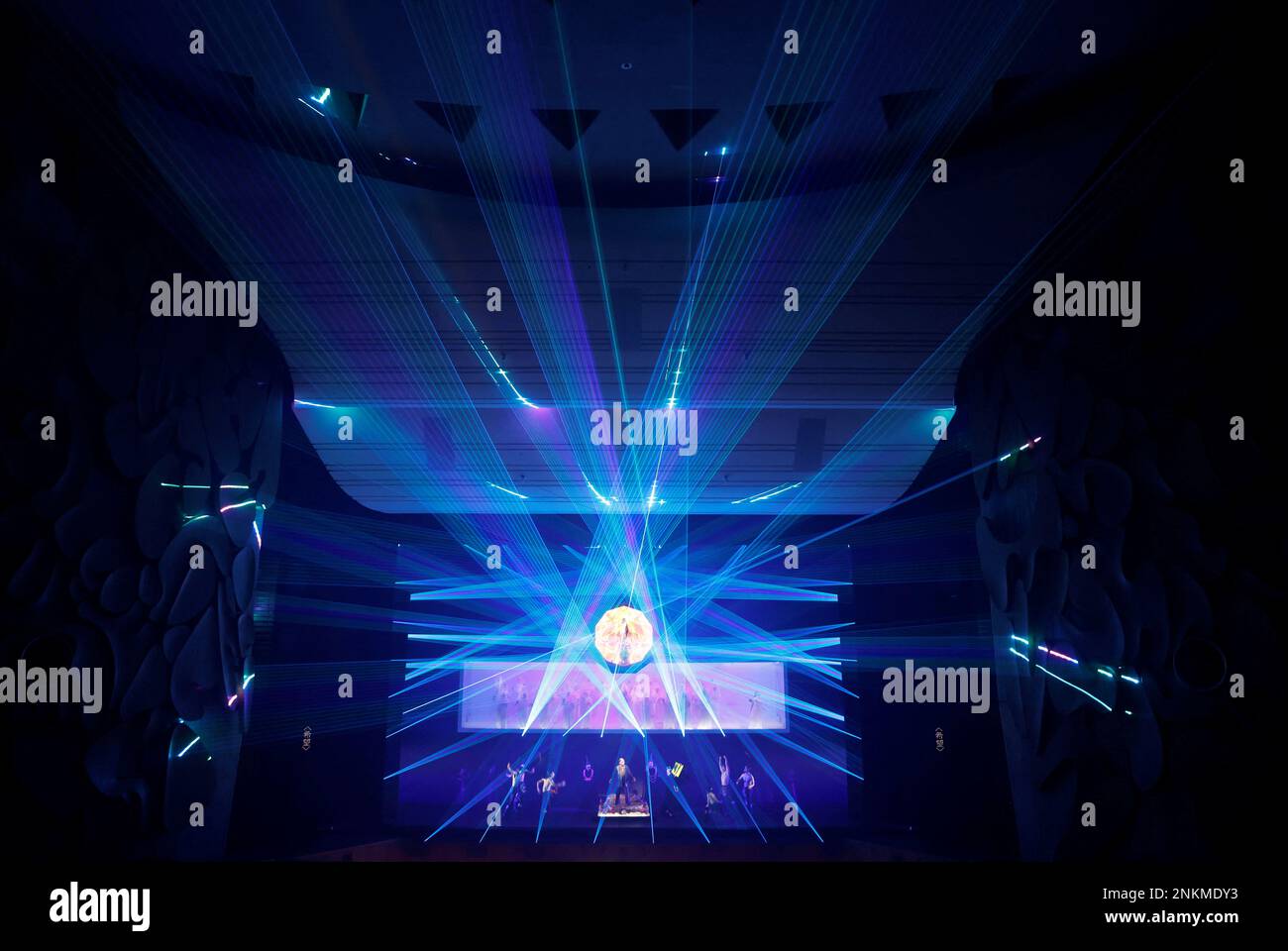 Cast members perform Puccini's Turandot with immersive laser