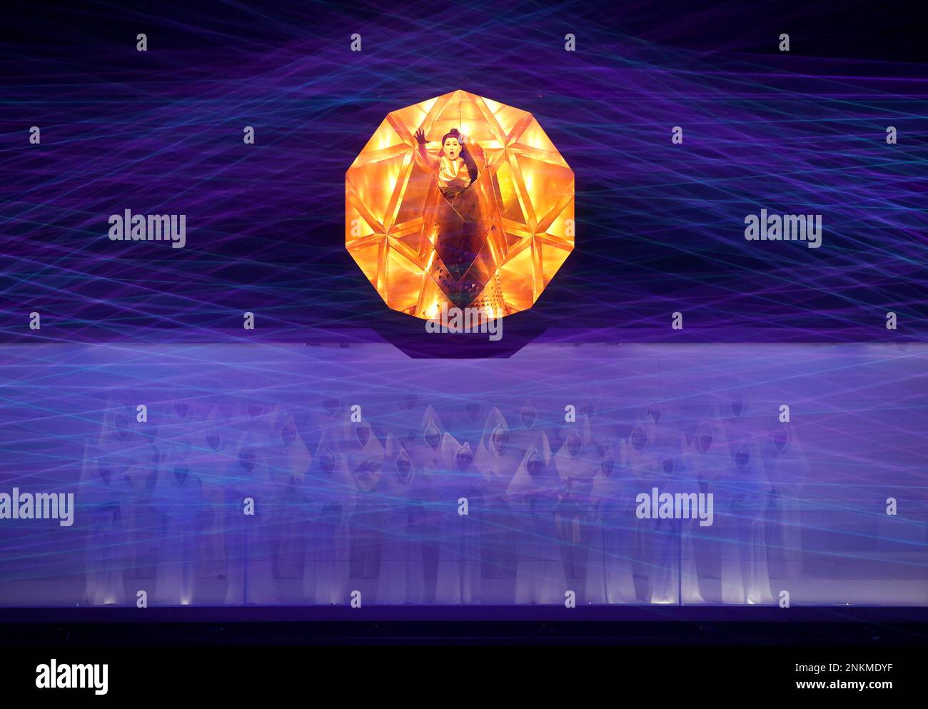 Cast members perform Puccini's Turandot with immersive laser