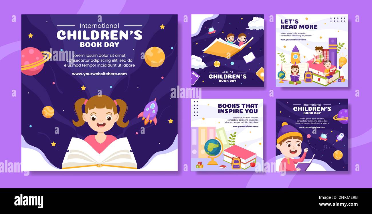 International Children's Book Day Social Media Post Flat Cartoon Hand