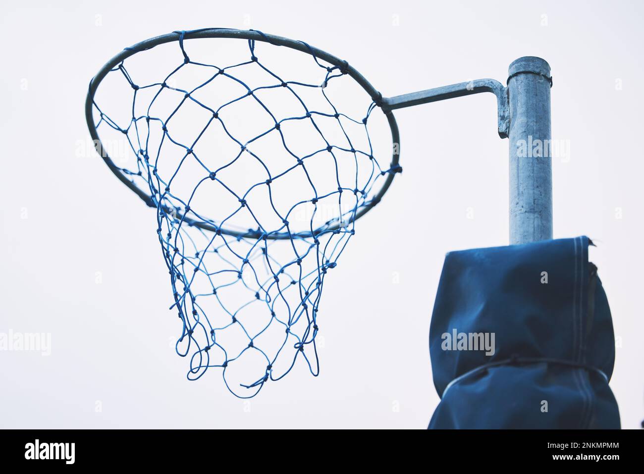 Sports, basketball and netball hoop for training, fitness and a game at school or in public. Rim, play and equipment for a sport in the air for Stock Photo