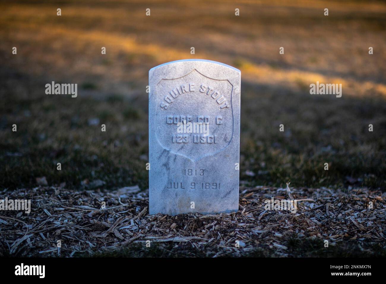 The headstone, photographed on Sunday, Feb. 20, 2022, for Squire Stout is one of four new