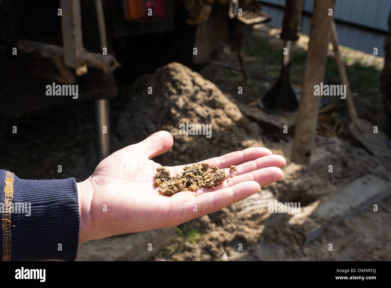 Sandy rocky soil of the aquifer from the well are drilling artesian
