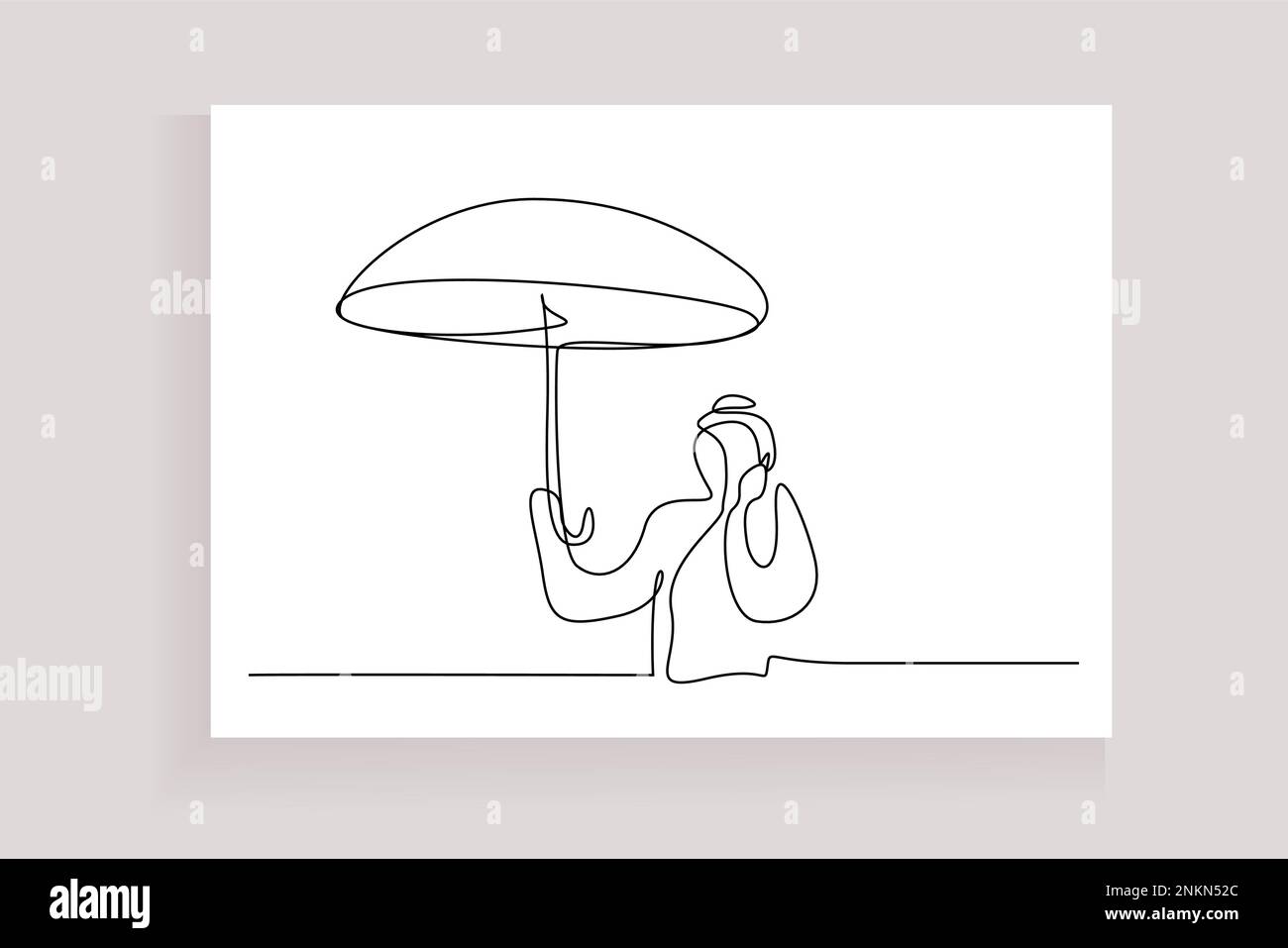 thoughtful young woman falls under the rain with umbrella in hand Stock