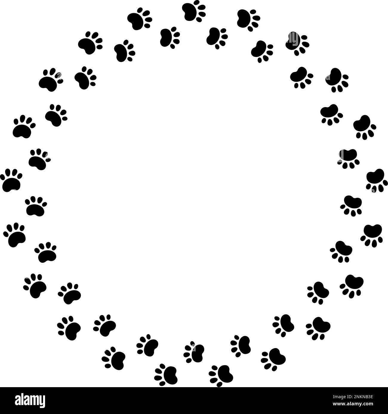 Dog paw print circle frame. Cute cat pawprint frame. Pet foot trail