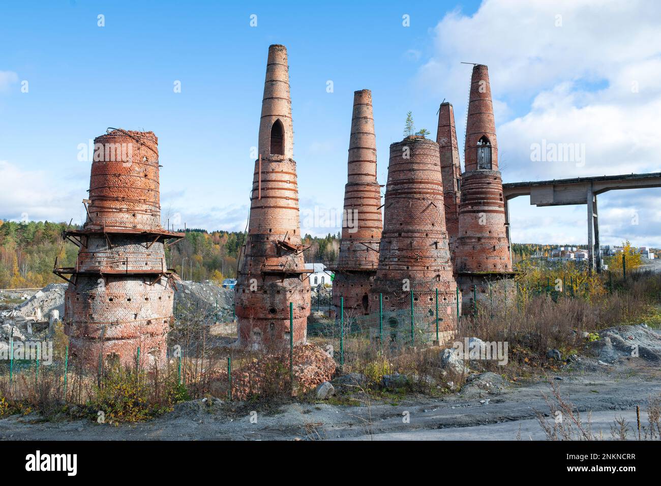 Old kilns of a closed marble and lime factory on an October afternoon. Ruskeala, Karelia. Russian Federation Stock Photo