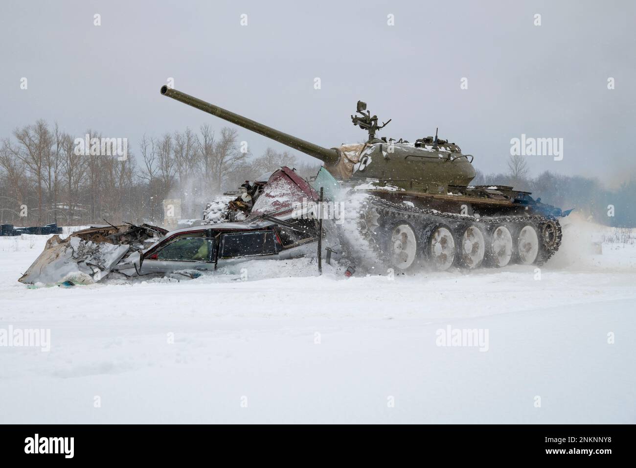 KRASNOYE SELO, RUSSIA - FEBRUARY 19, 2023: Soviet tank T-54 on a tank show in the military historical park 'Steel Landing' Stock Photo