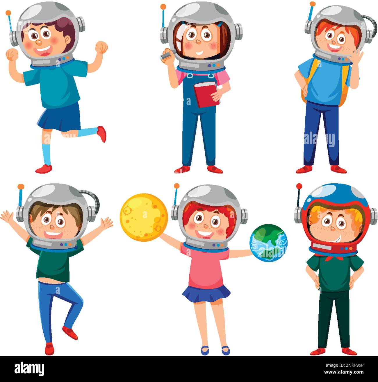 Set of kids wearing astronaut helmets illustration Stock Vector Image