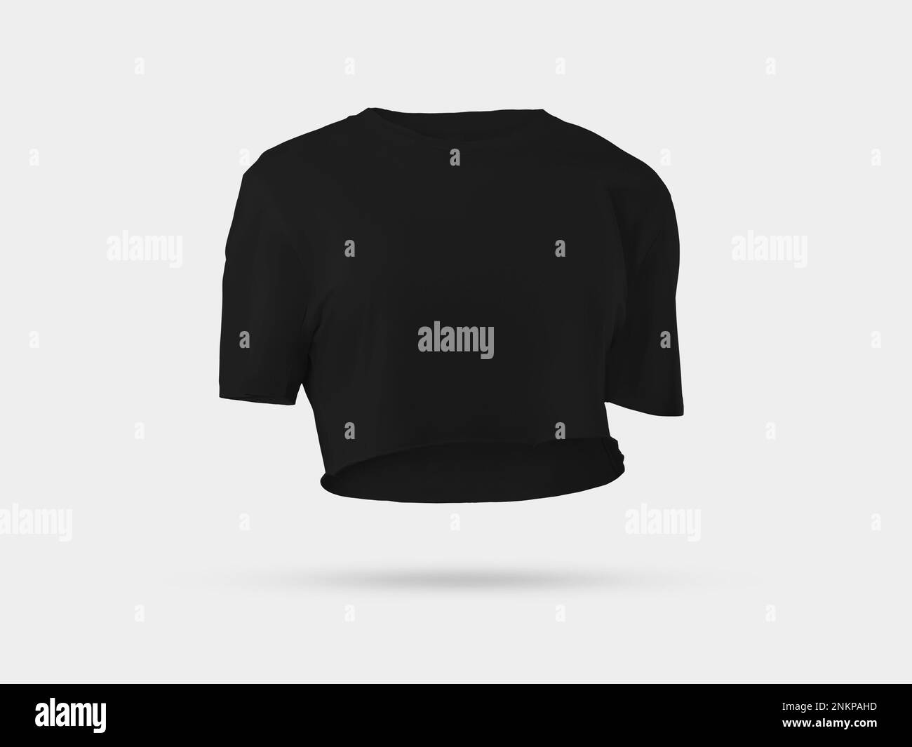 Mockup of female black crop top mockup 3D rendering, canvas bella t
