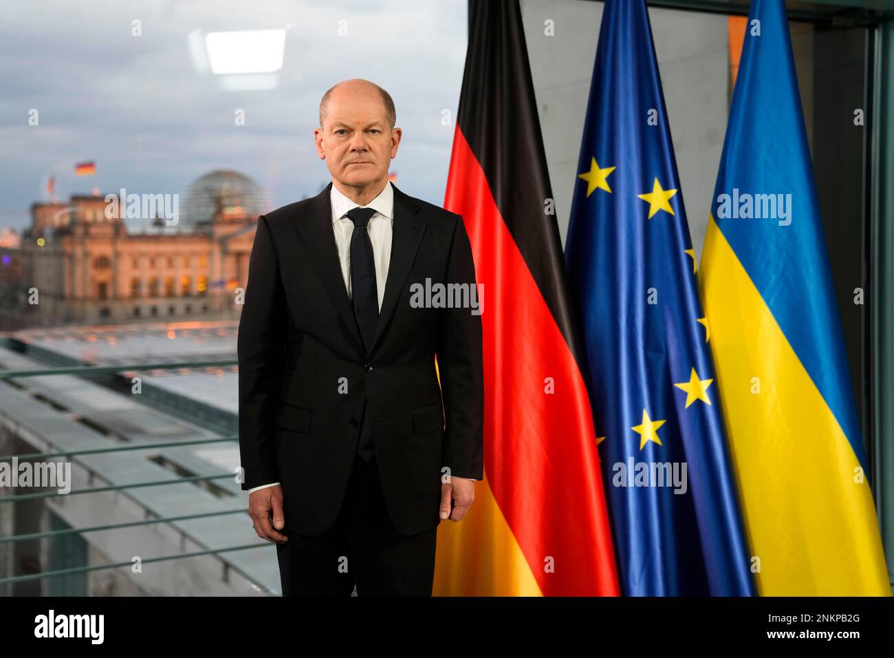 German Chancellor Olaf Scholz Poses For Media After The Recording Of A german-chancellor-olaf-scholz-poses-for-media-after-the-recording-of-a