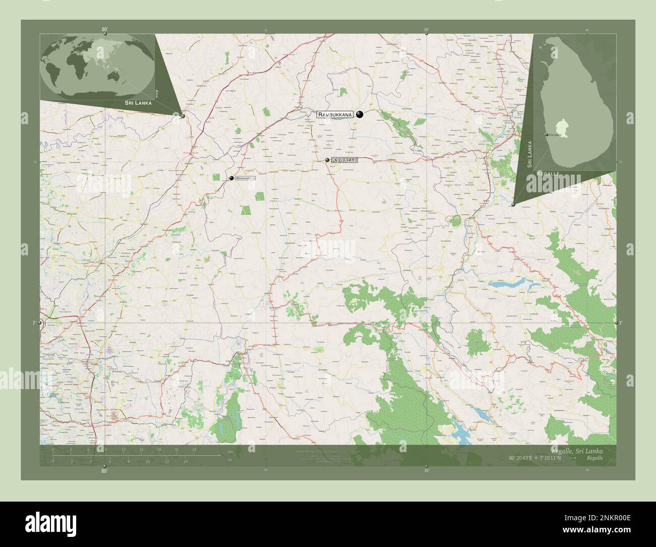 Kegalle, district of Sri Lanka. Open Street Map. Locations and names of