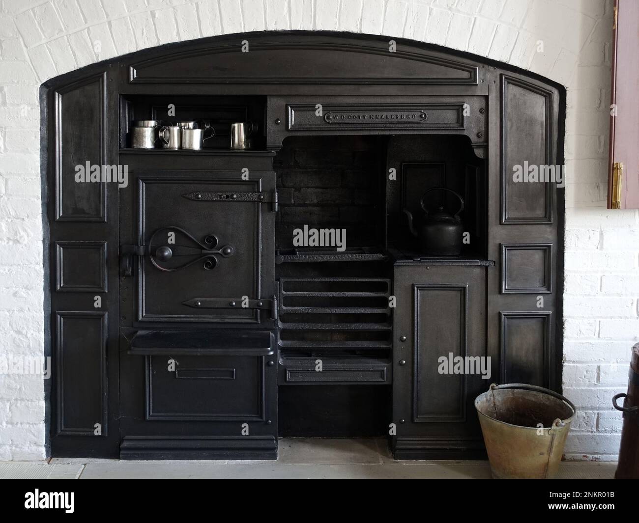 Old cast iron Victorian kitchen range, Southwell Workhouse, Nottinghamshire, England, UK Stock Photo