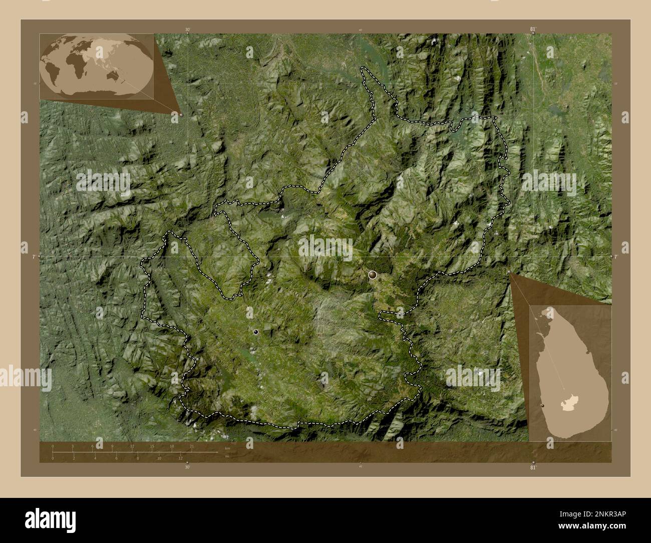 Nuwara Eliya, district of Sri Lanka. Low resolution satellite map ...