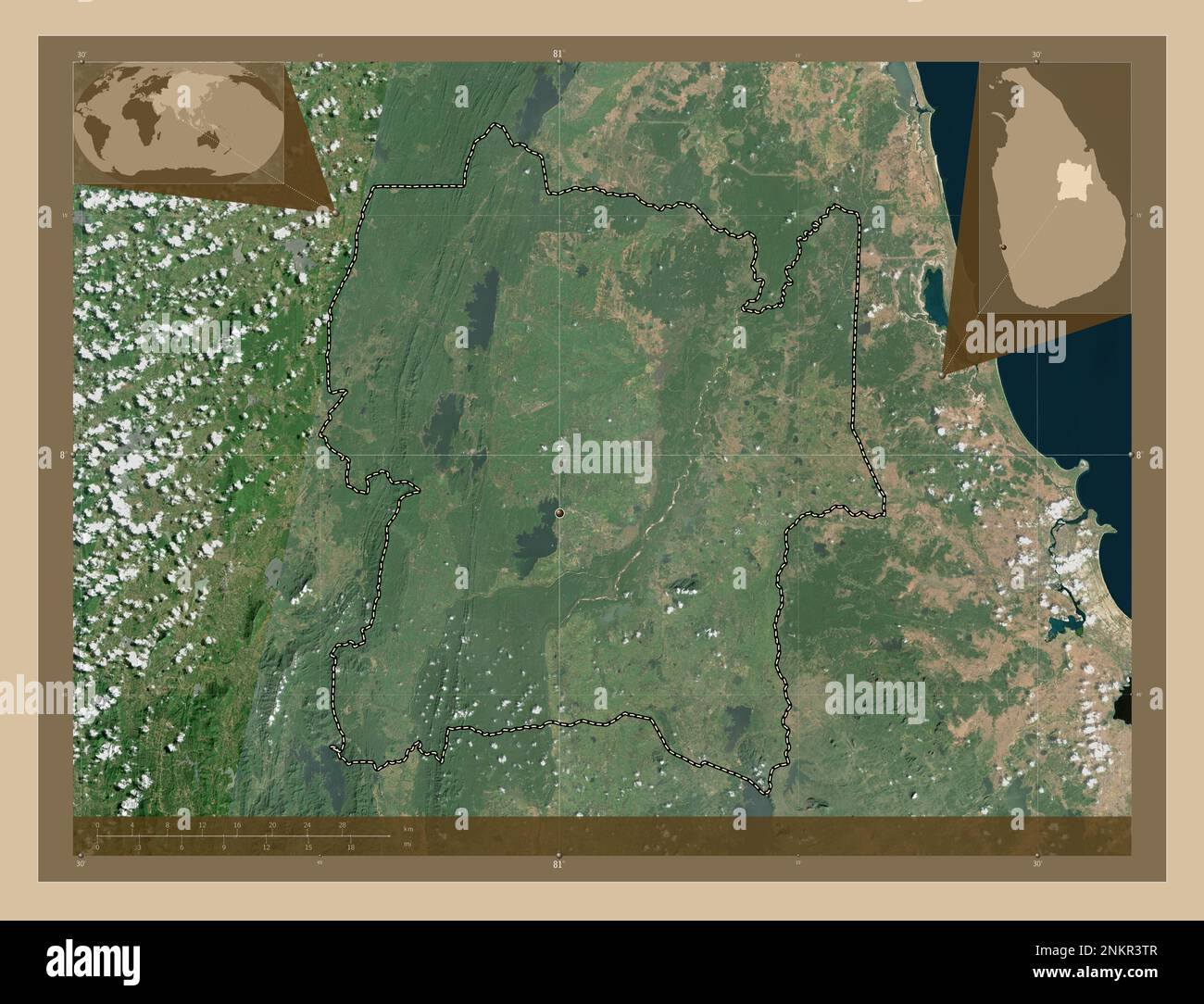 Polonnaruwa, district of Sri Lanka. Low resolution satellite map ...