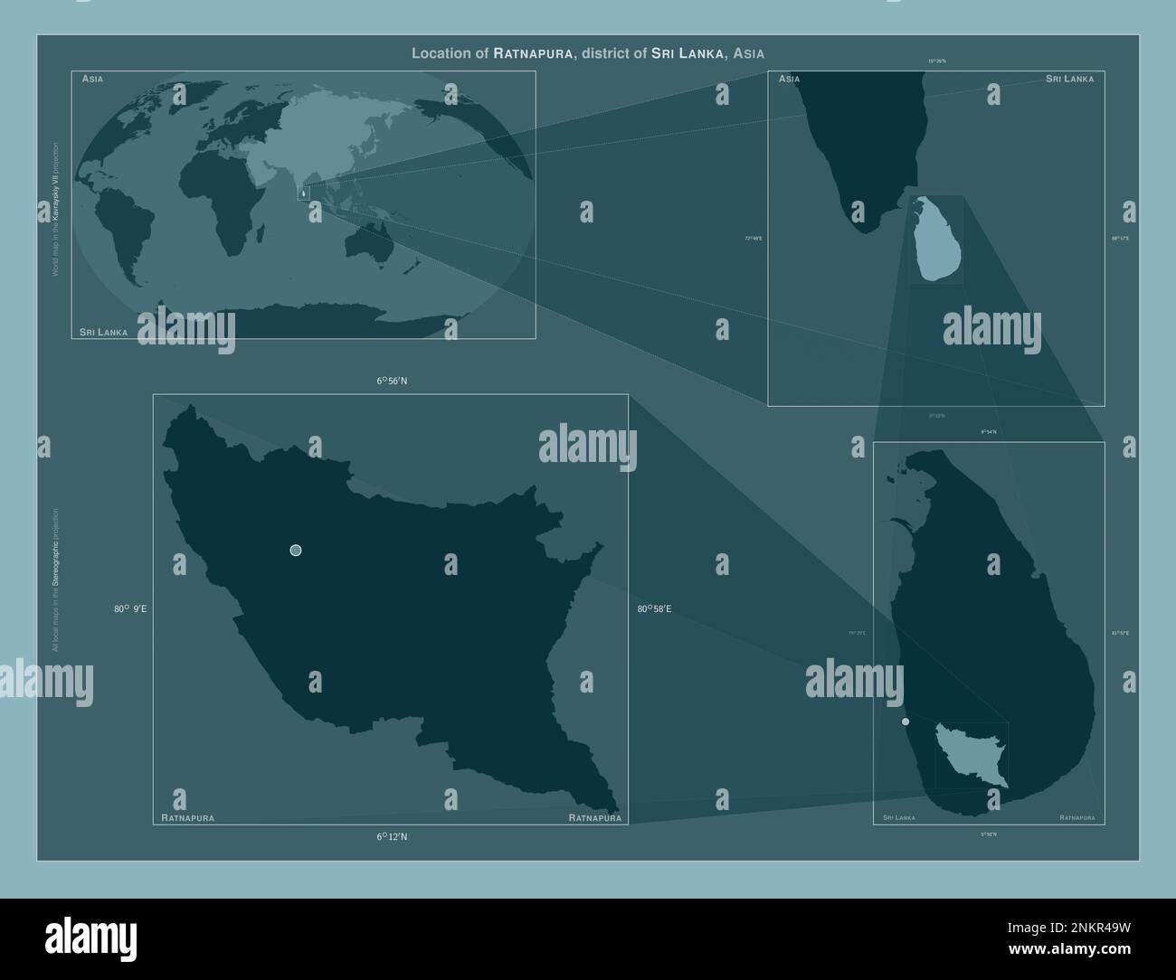 Ratnapura, district of Sri Lanka. Diagram showing the location of the