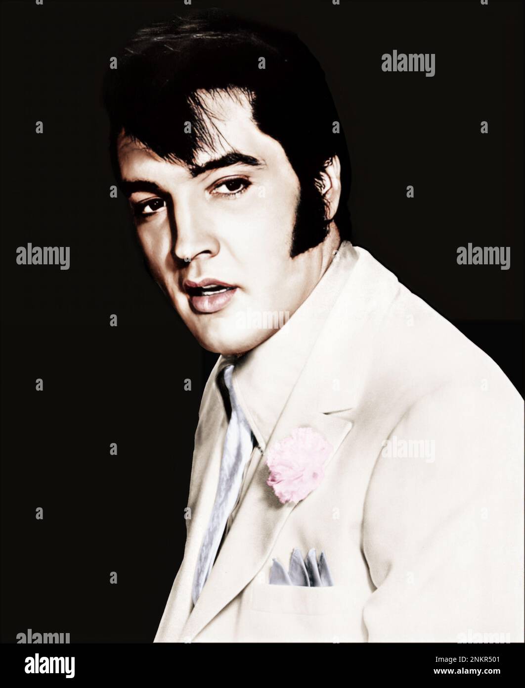 Elvis Presley portrait - colorized and AI enhanced version - 1970 Stock Photo