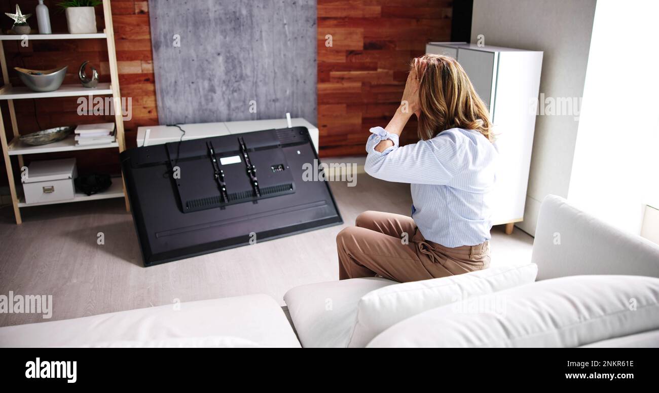 Broken Fallen TV On Television Damage Accident Stock Photo Alamy