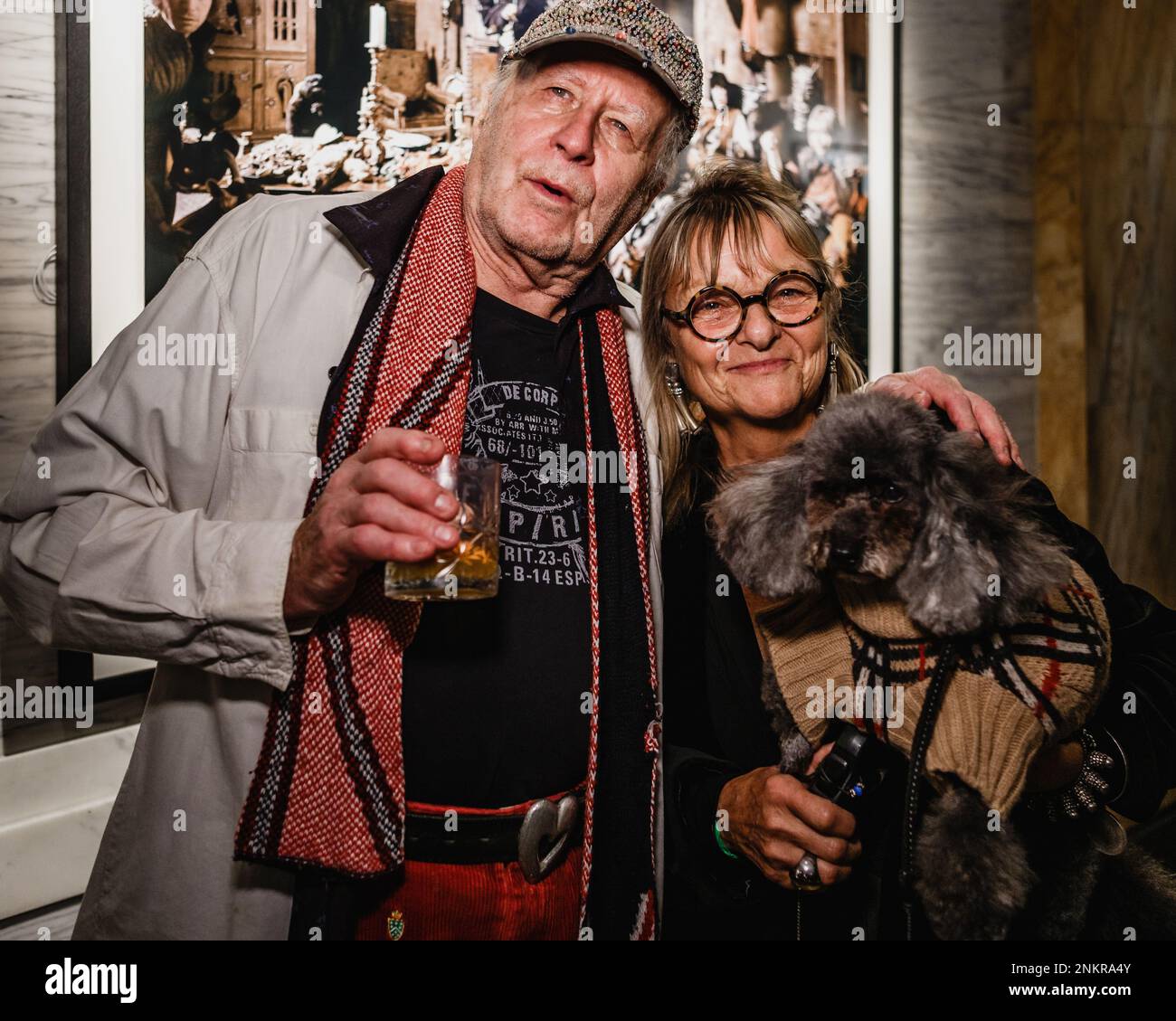 Photographer of Rolling Stones' classic album Beggars Banquet from 1968, Michael Joseph and friend at Iconic Images Gallery Piccadilly Stock Photo