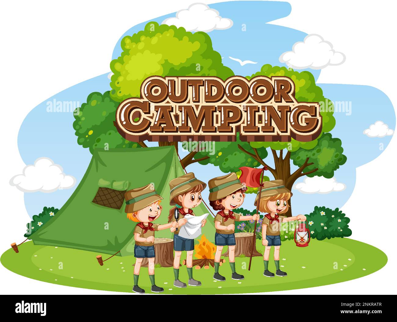 Outdoor camping with scout kids illustration Stock Vector Image & Art ...