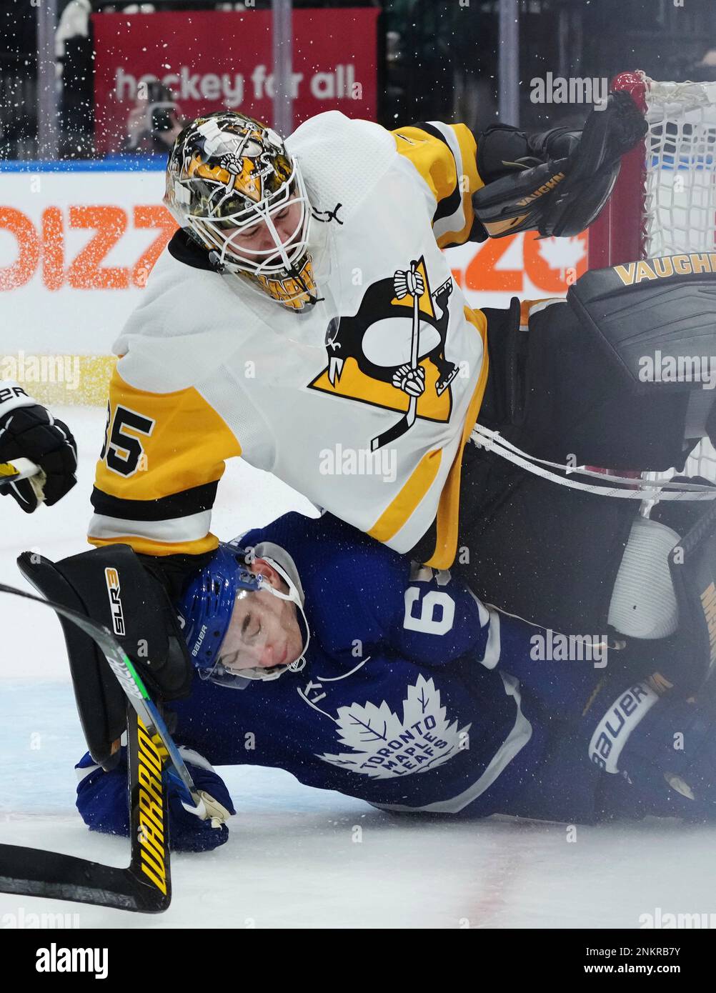 Toronto Maple Leafs forward Ilya Mikheyev (65) slides into Pittsburgh ...