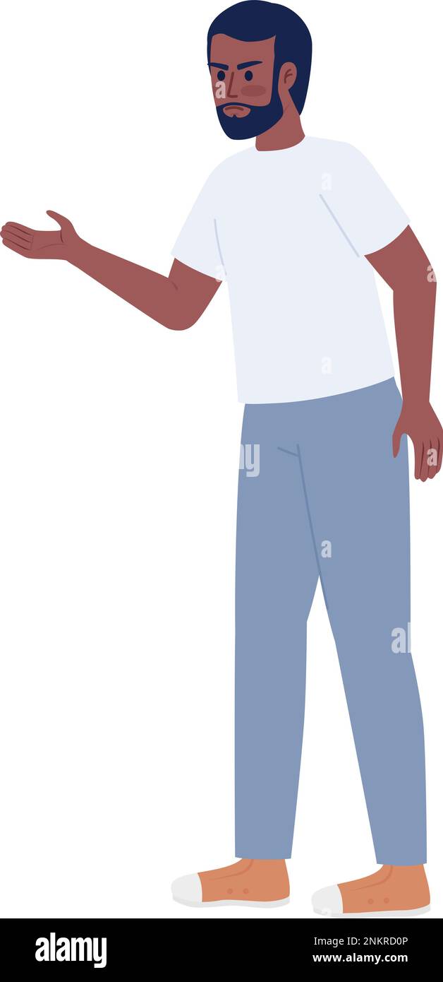 Frowning bearded man arguing and gesturing semi flat color vector character Stock Vector