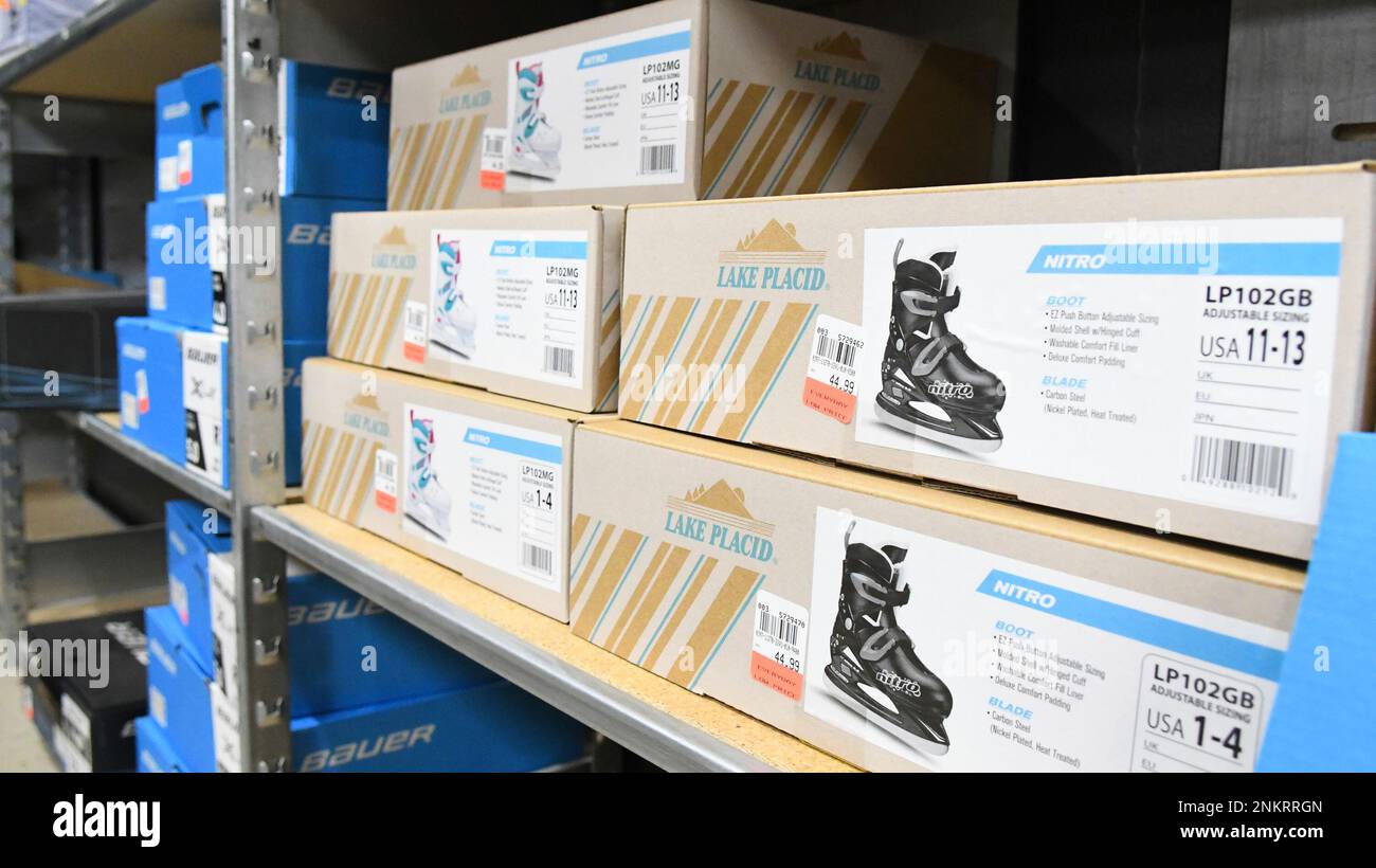 Ice skates are on display at Dunham's Sports in the Fairlane Village