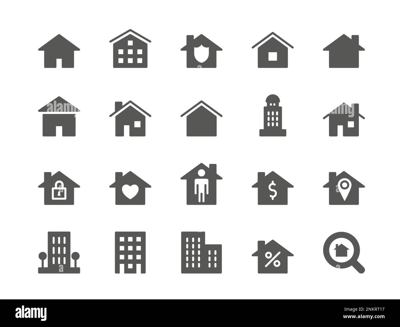 Home icons. House shape logo. Residential building. Entrance of hotel. Cottage or patria casa. Nido housing silhouettes. Real estate insurance. Mortga Stock Vector