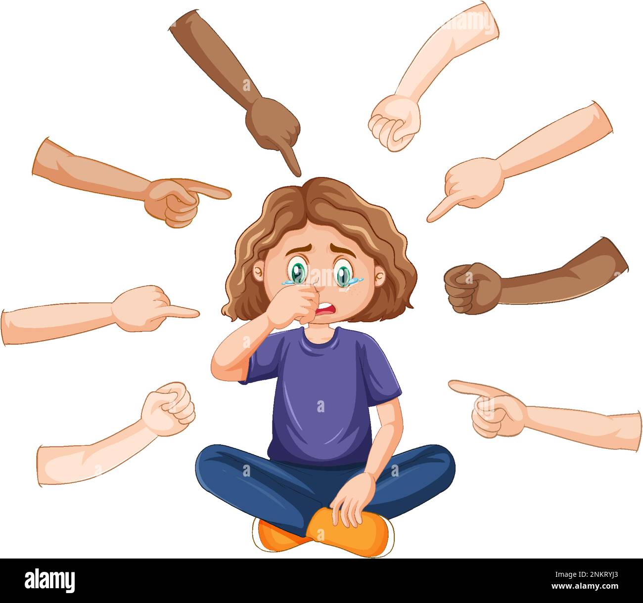 Crying Girl Surrounded Pointing Hands Illustration Stock Vector Image