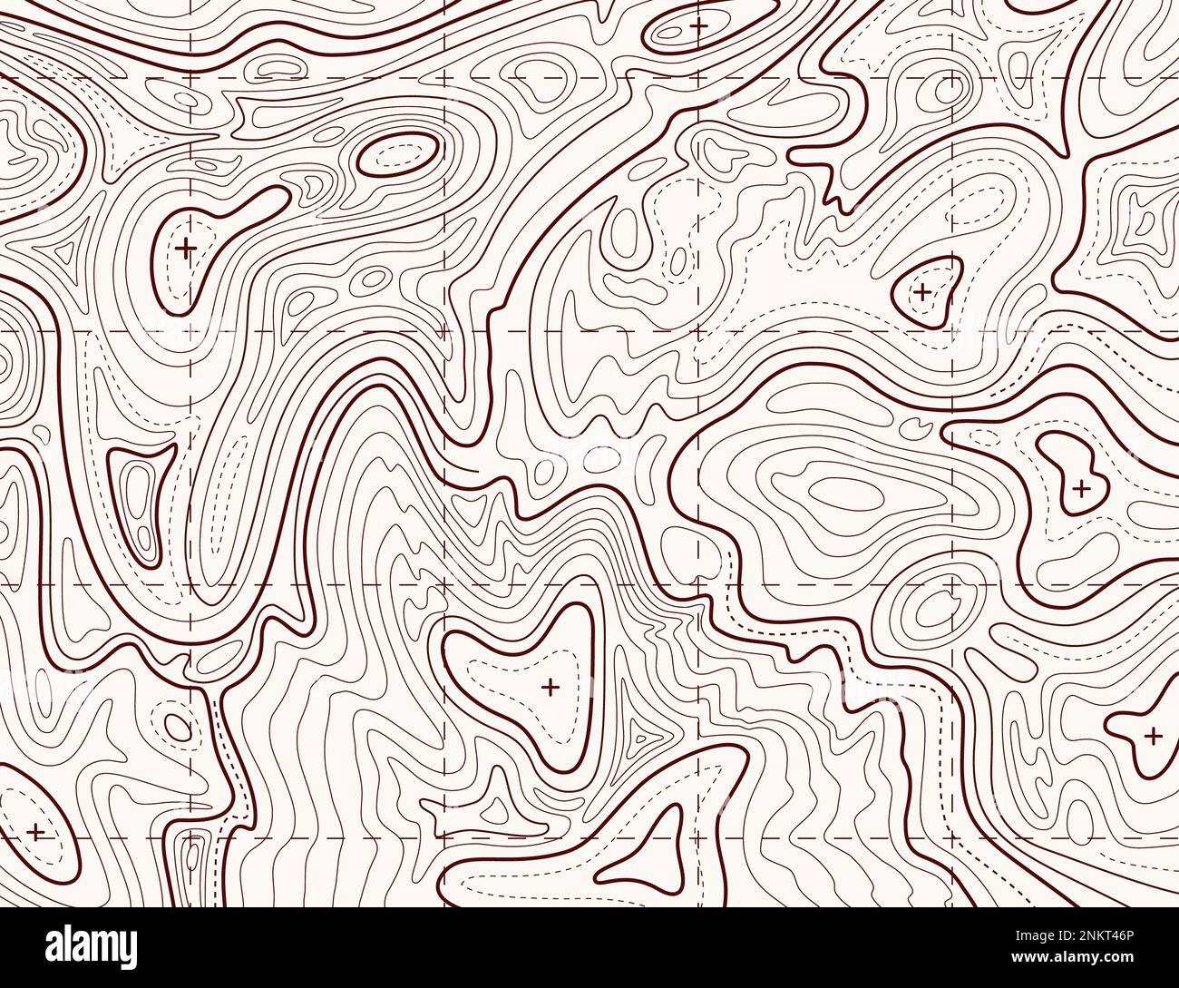 Topographic map. Trail mapping grid, contour terrain relief line texture. Cartography vector concept Stock Photo