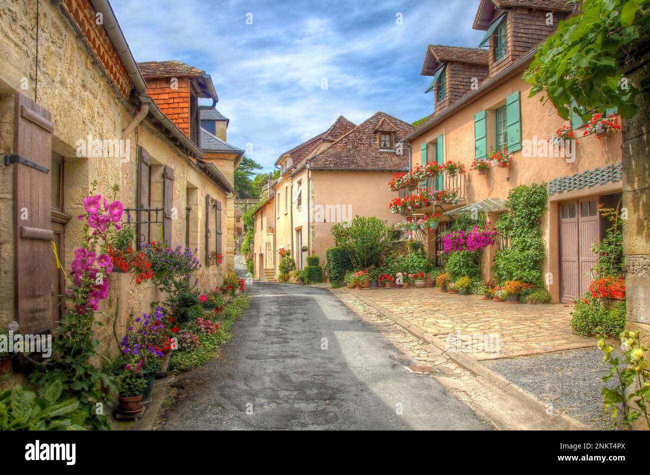 Beautiful, Charming and Quiet Street in Hautefort, Dordogne Stock Photo