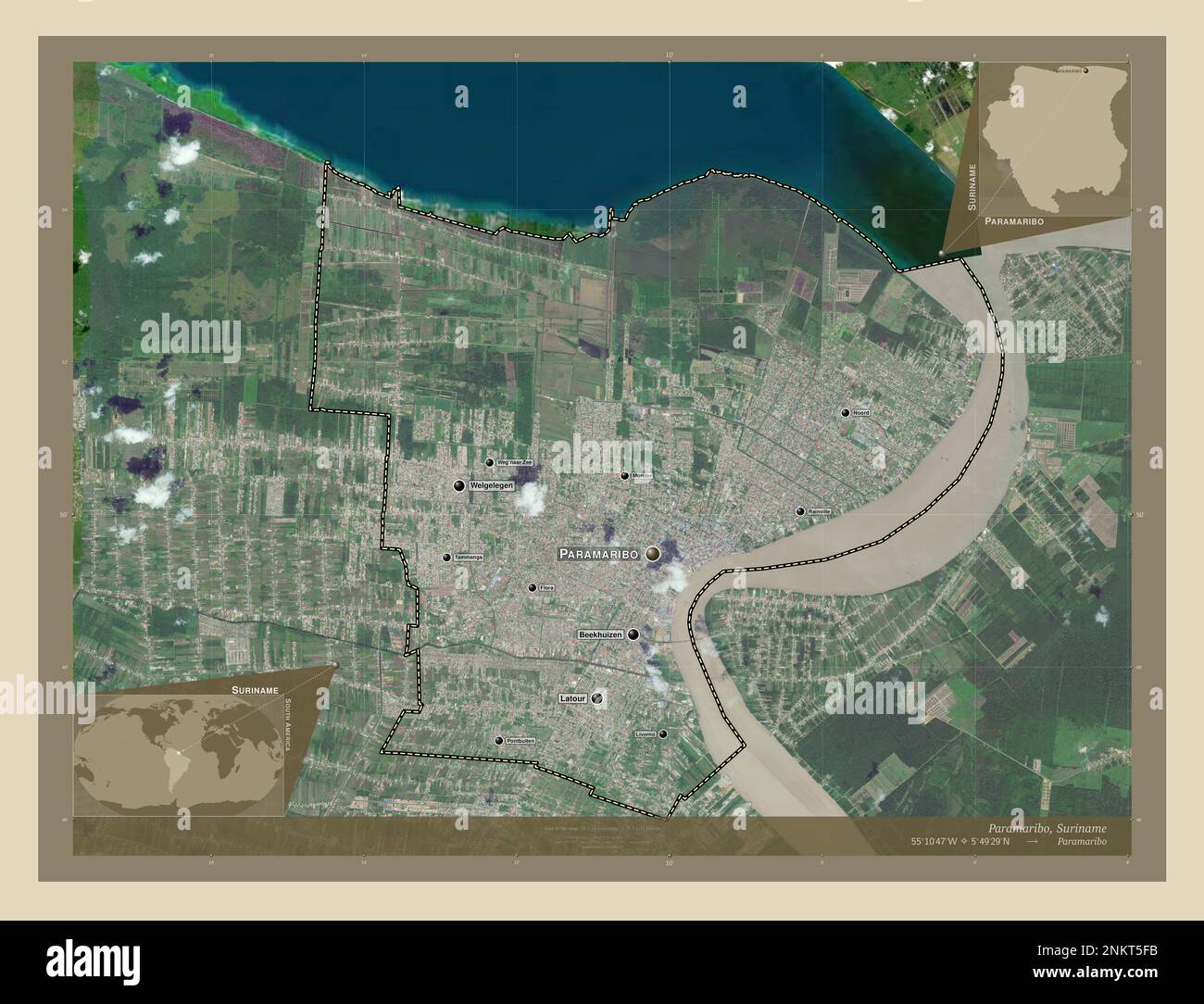 Paramaribo, district of Suriname. High resolution satellite map ...