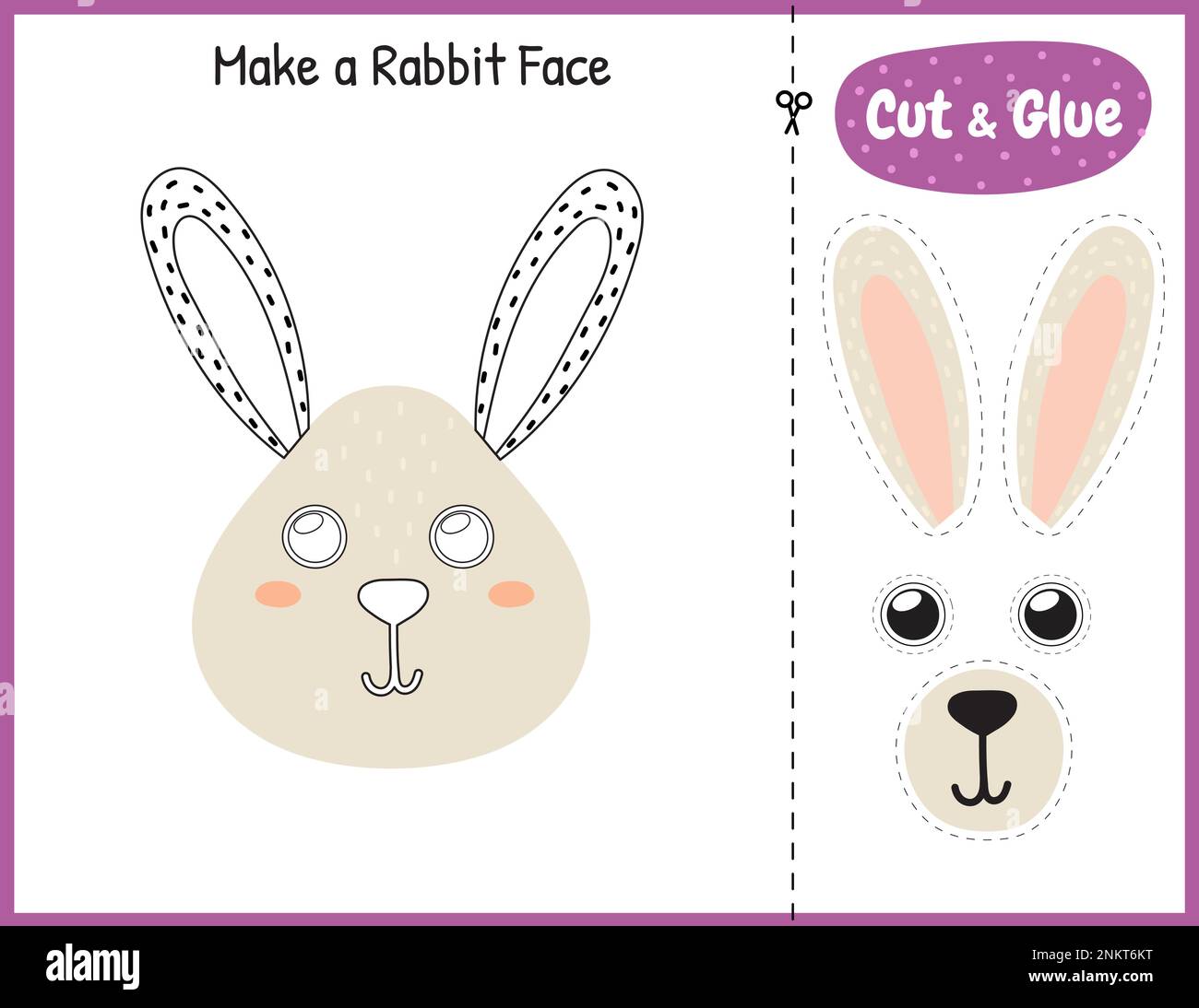 Make a rabbit face funny game for kids. Cut and glue educational ...