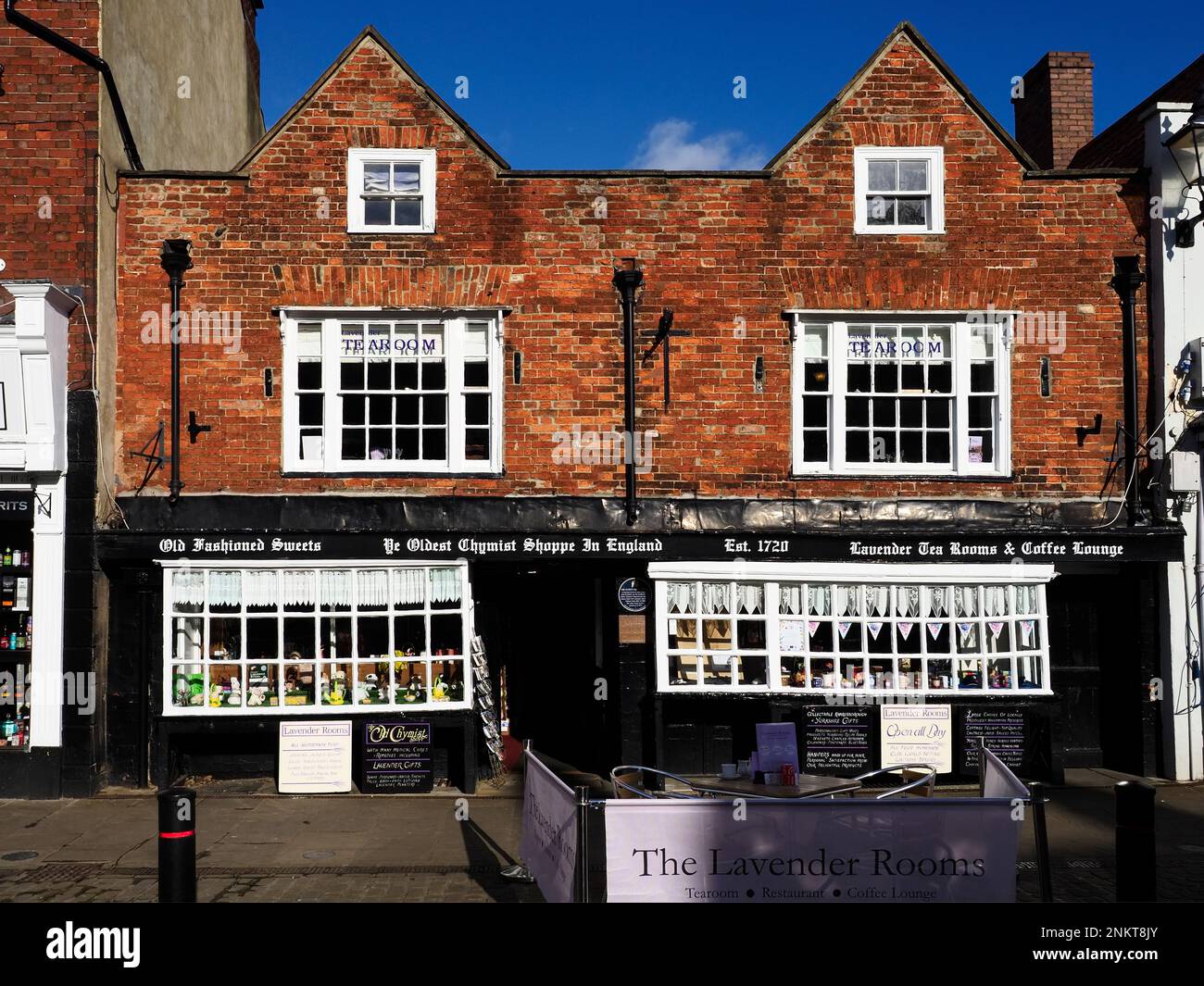 The Oldest Chemist Shop and Lavender Tea Rooms in the Market Place at Knaresborough North Yorkshire England Stock Photo