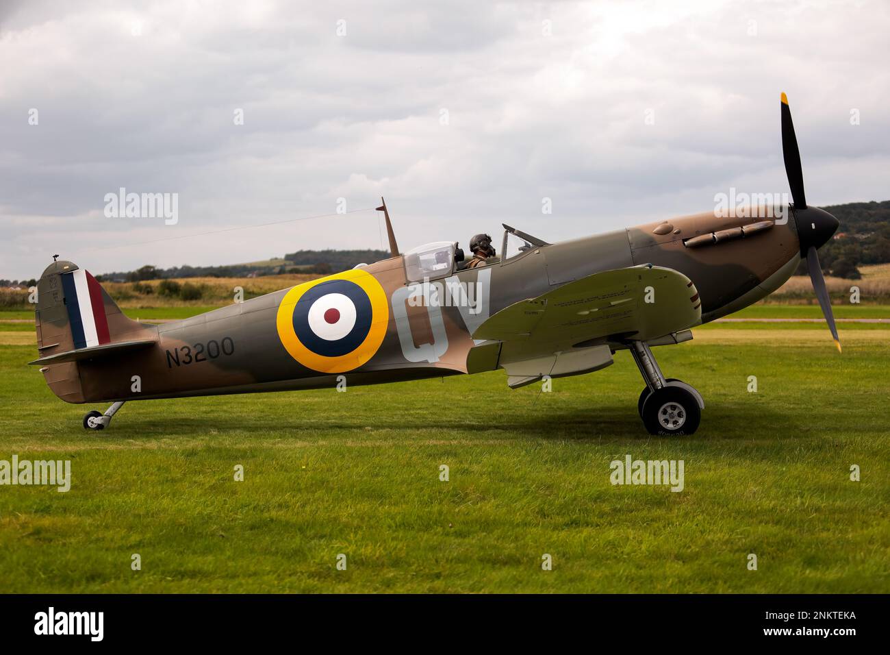 This is the Supermarine Spitfire Ia P9374 which served wtith the RAF during the Battle of Britain. The display was at Shoreham Airshow, Shoreham Airport, East Sussex, UK. 30th August 2014 Stock Photo